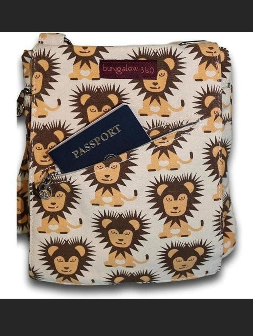 Bungalow 360 Beige and Brown Lion Print Crossbody Messenger Bag